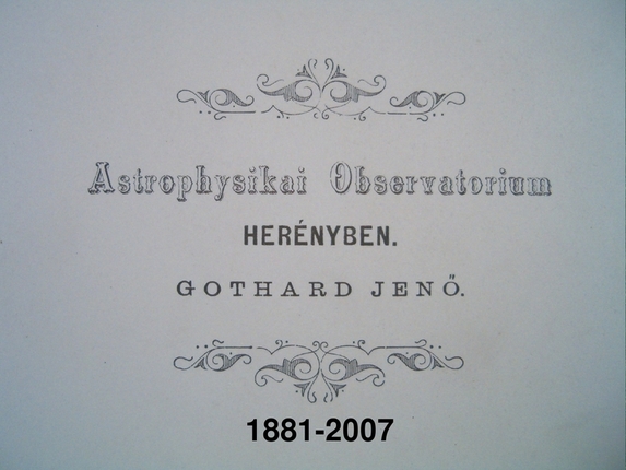 István Jankovics: Gothard Astrophysical Observatory 1881-2006